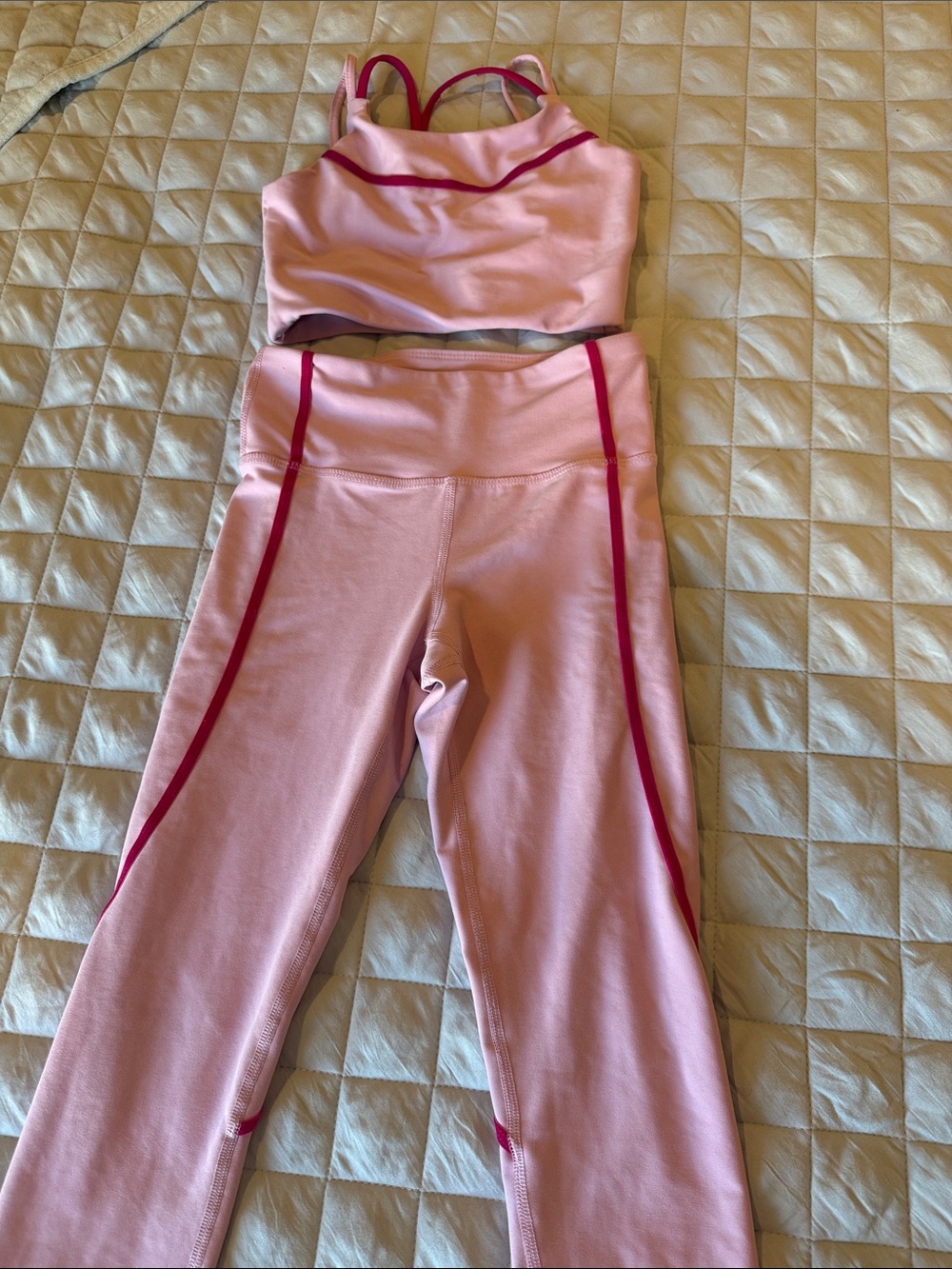 Old Navy Pink Leggings and Crop Top Set with Fuchsia Trim